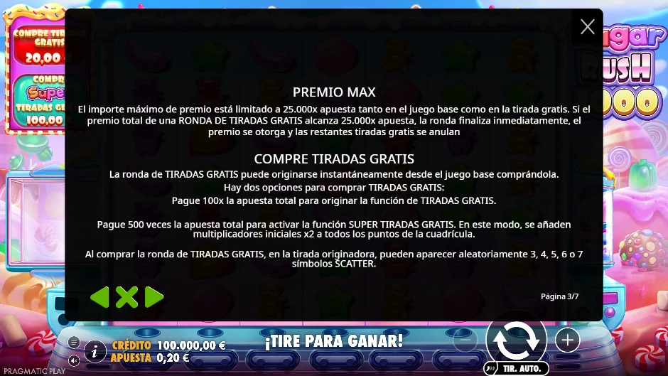 Sugar Rush 1000 — premio máximo y compras de bono