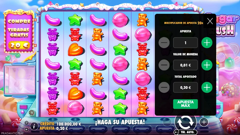Sugar Rush — menú de apuesta