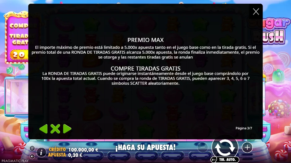 Sugar Rush — premio máximo y compra de tiradas gratis